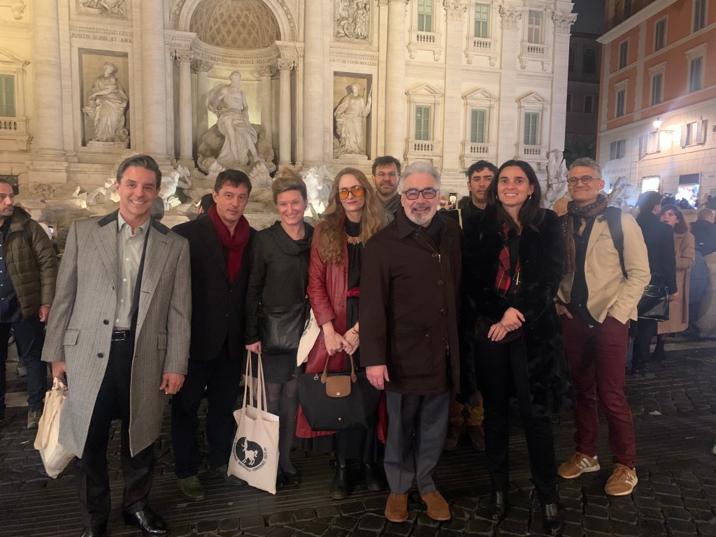 I.M.S. Society Members on way to dinner at I.M.S. Inaugural Conference, Rome 12.13.23
(L-R) Sean Erwin (Barry University), Mark Jurdjevic (York University), Katherine Robiadek (Xavier University), Camila Vergara (University of Essex), Jérémie Barthas, John McCormick (University of Chicago), Natasha Piano (U.C.L.A.), Yves Winter (McGill University)